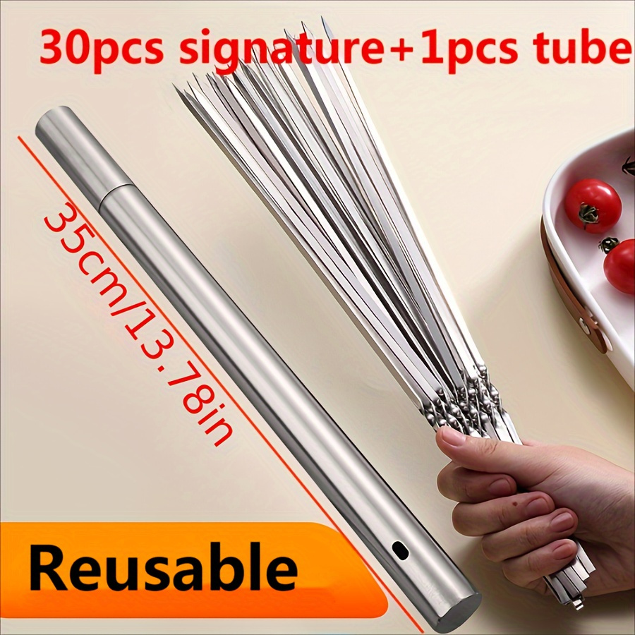 stainless steel barbecue skewers set 30 50pcs reusable metal kebab sticks   easy   resistant for grilled meats ideal for outdoor camping picnic   details 1