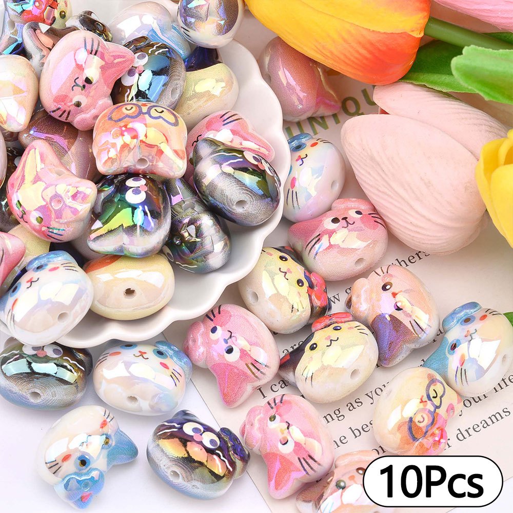 E-shop 10 Stk. bunte Acrylperlen-Dekorationsperlen mit drei Blumen Katze, geeignet für DIY-Schmuck, Armbänder, Halsketten, Geschenke, Kunstwerke,