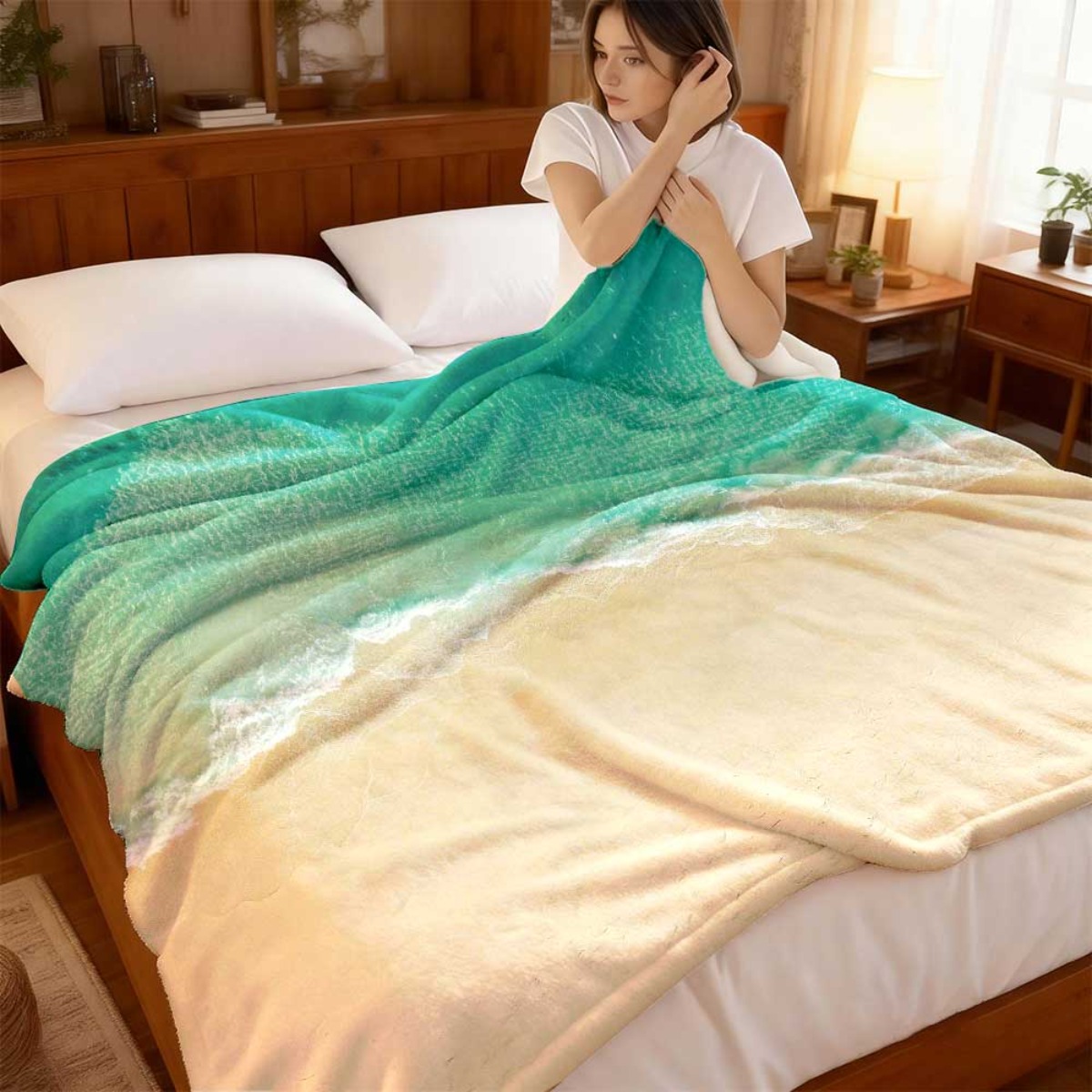 imagen del artículo   de felpa   con temática de playa 2026,   cara con diseño de agua     y   del  , impresión digital   para    , ideal para sofá, cama o regalo,   de playa, accesorio para sofá