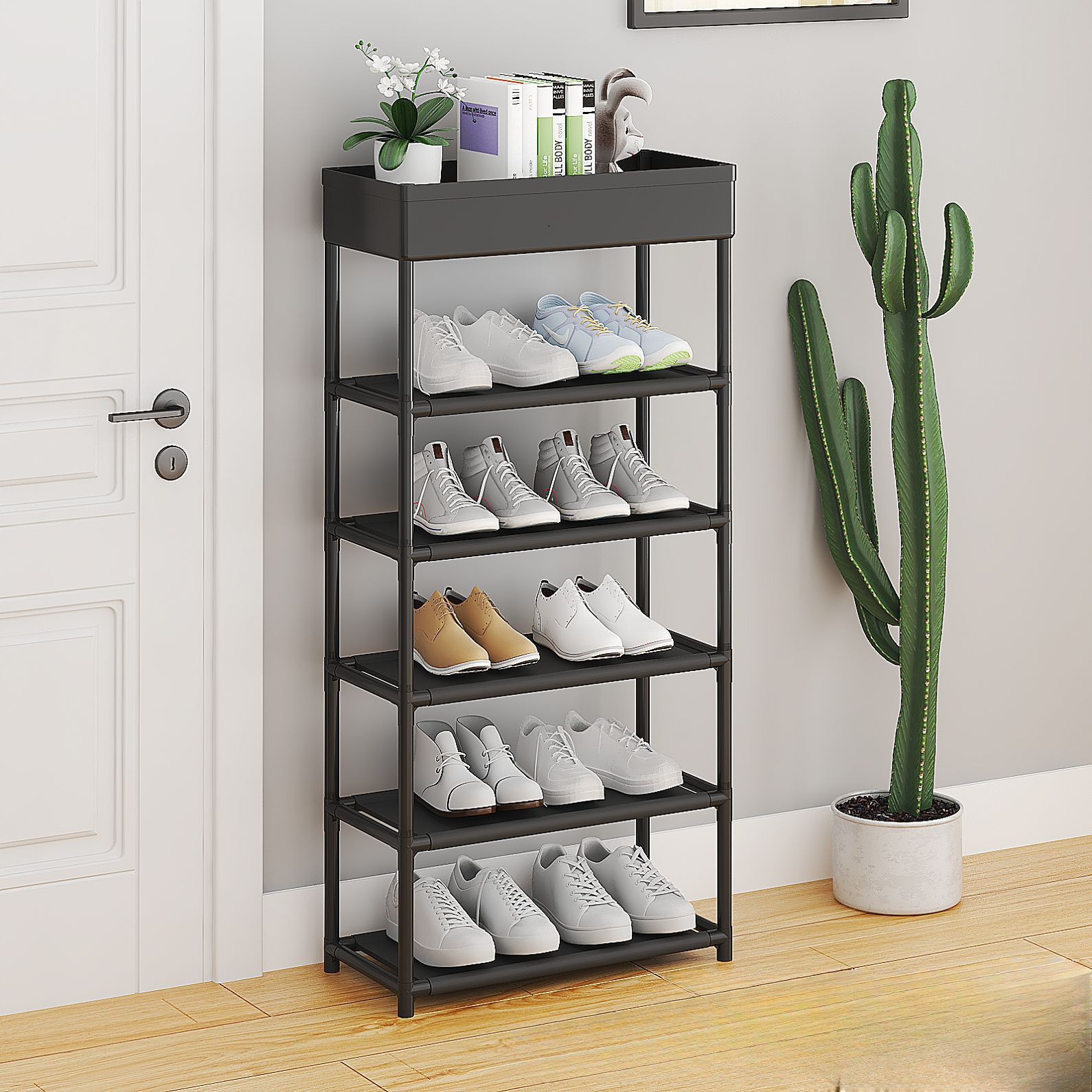 space saving shoe rack organizer   plastic floor standing for entryway closet bedroom storage details 5