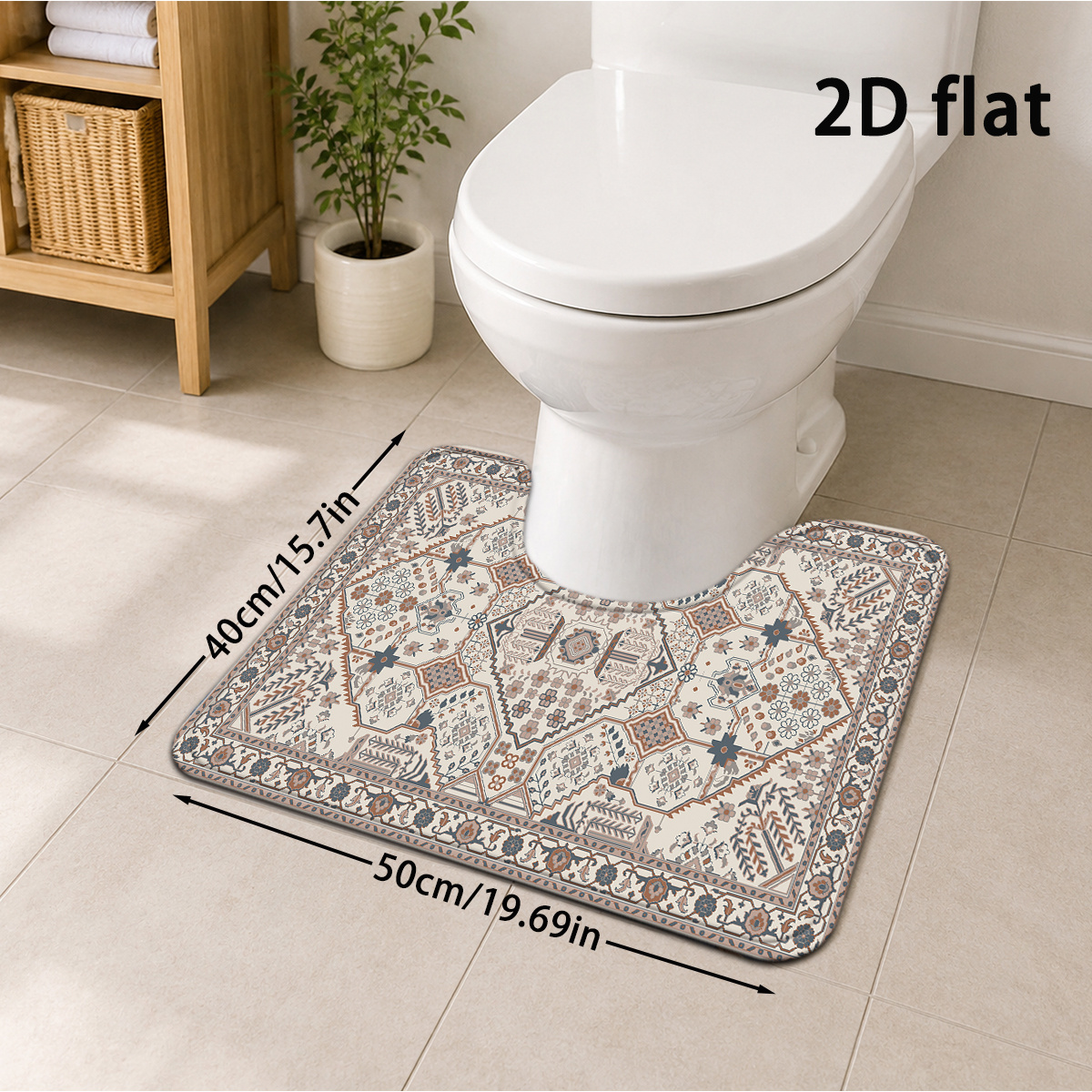 TEMU 2d Flat, 1pc Suitable For Home Decor Thickened Non-slip Bath With U-shaped Toilet Mat Design - Soft Absorbent Floor Mat Suitable For Shower,