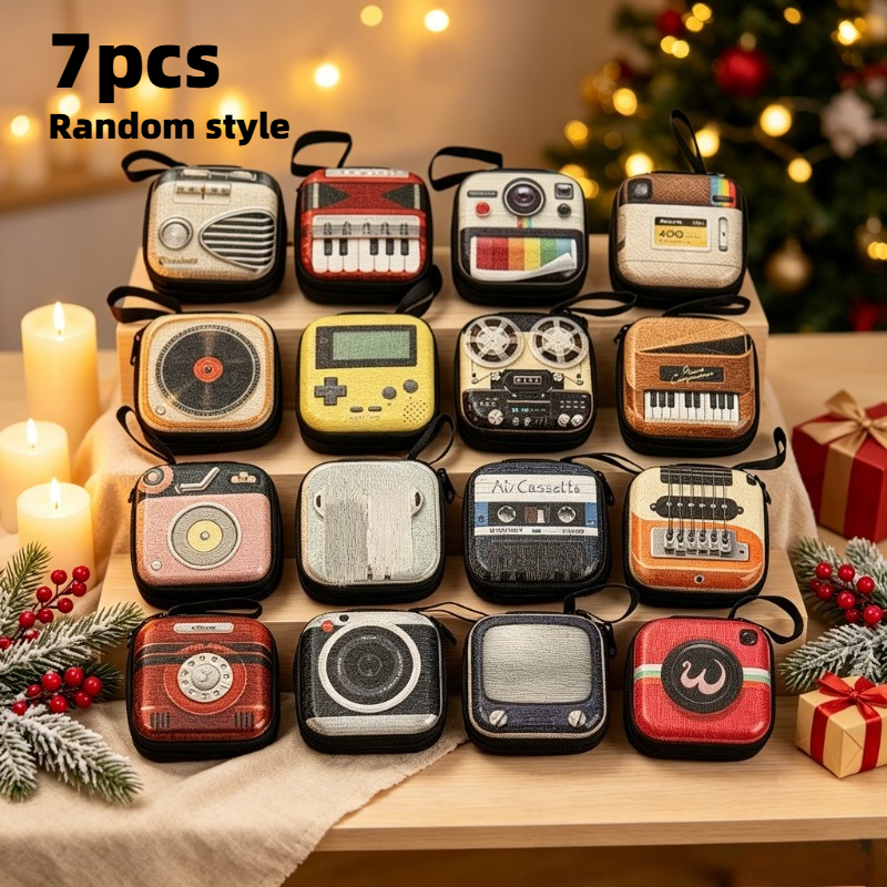 TEMU Set de 7 monederos retro con estampado digital, bolso de con cremallera, organizador pequeño, de almacenamiento portátil para joyas y de