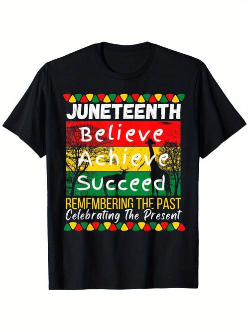 juneteenth t shirt cotton unisex adult tee with african design pan african colors believe juneteenth print round neck short sleeve casual shirt for men women cultural celebration apparel vibrant geometric patterns machine washable wear comfortable everyday fit digital heat transfer print design
