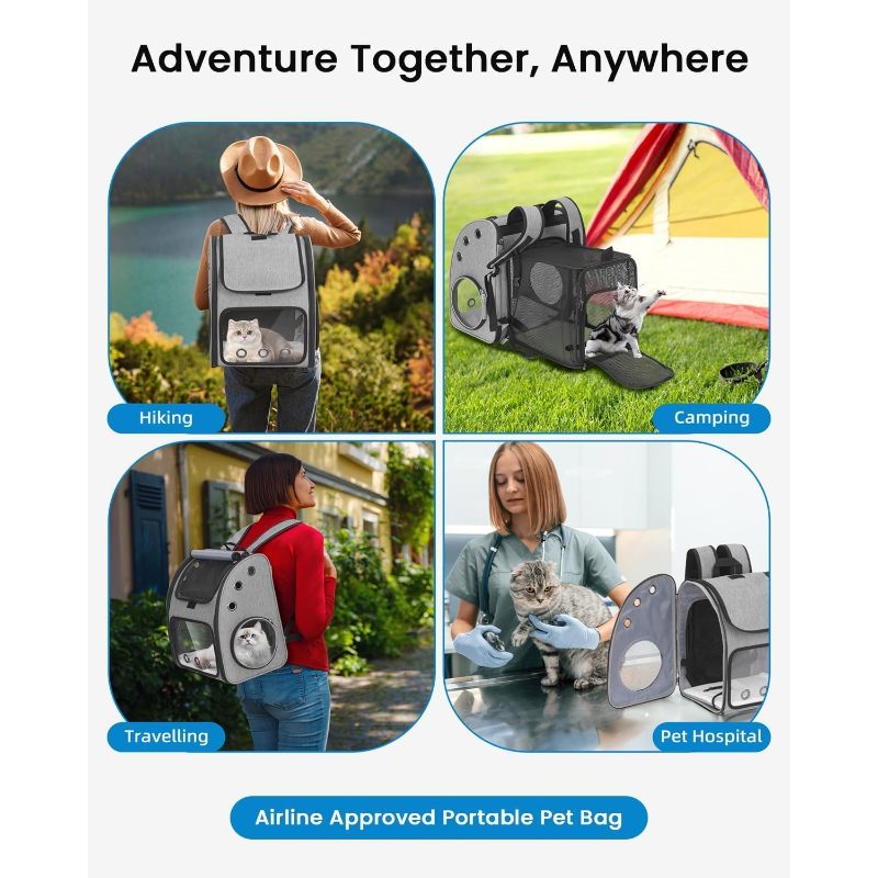 Expandable Backpack for Cats, Dogs And Small Animals, Portable Pet Travel Ventilated Design, Airline Approved, Traveling/Hiking/Camping - Image 7