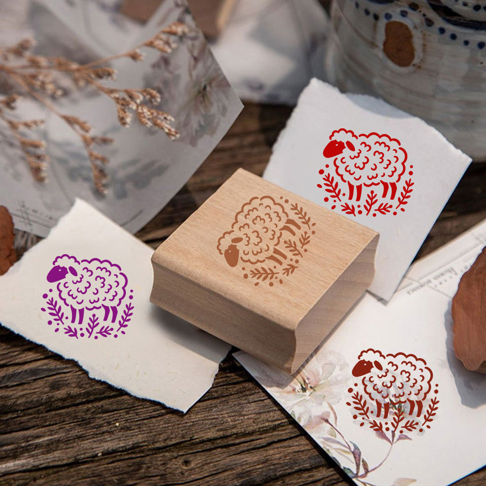 Delicate Pastoral-Style Little Lamb Wooden Stamp