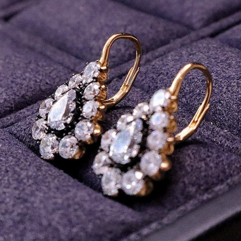 Unique Black Flower Earrings with Shiny Zirconia, Stylish Gift