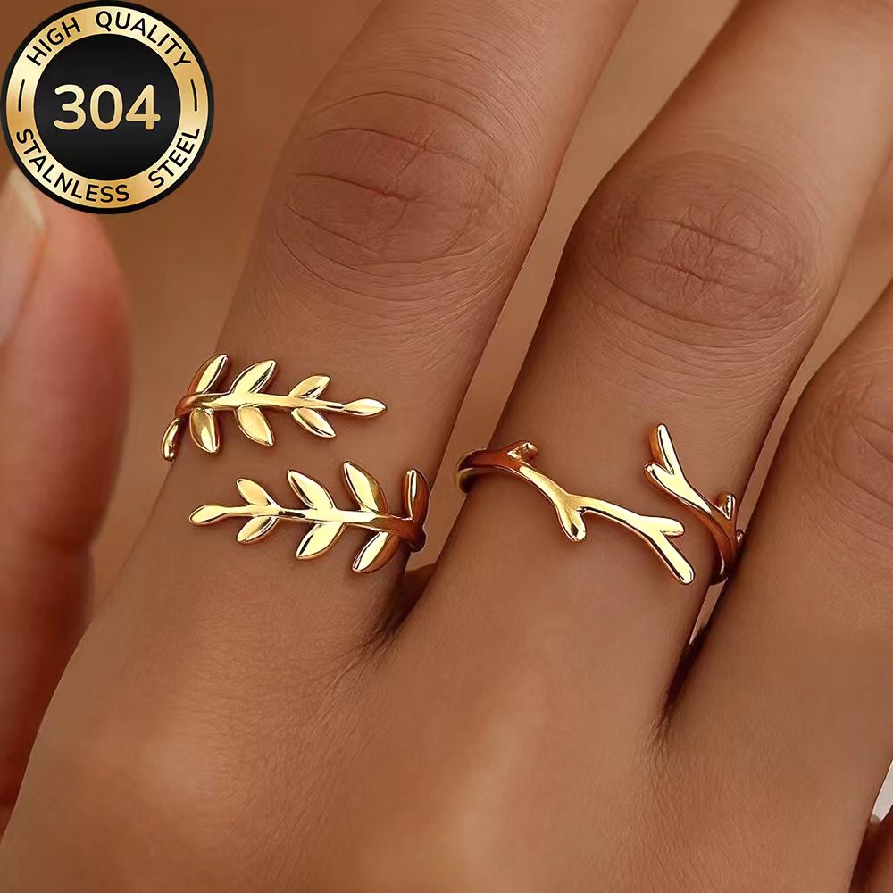 2pcs Golden Stackable Open Ring Set, Low-Allergy Stainless Steel