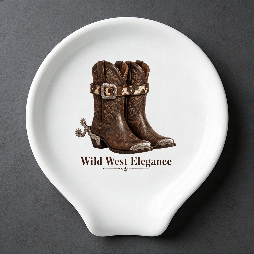 TEMU -cuillère en céramique bottes de cowboy - Décoration de cuisine rustique de ferme vintage à motif floral western, porte-cuillère en céramique