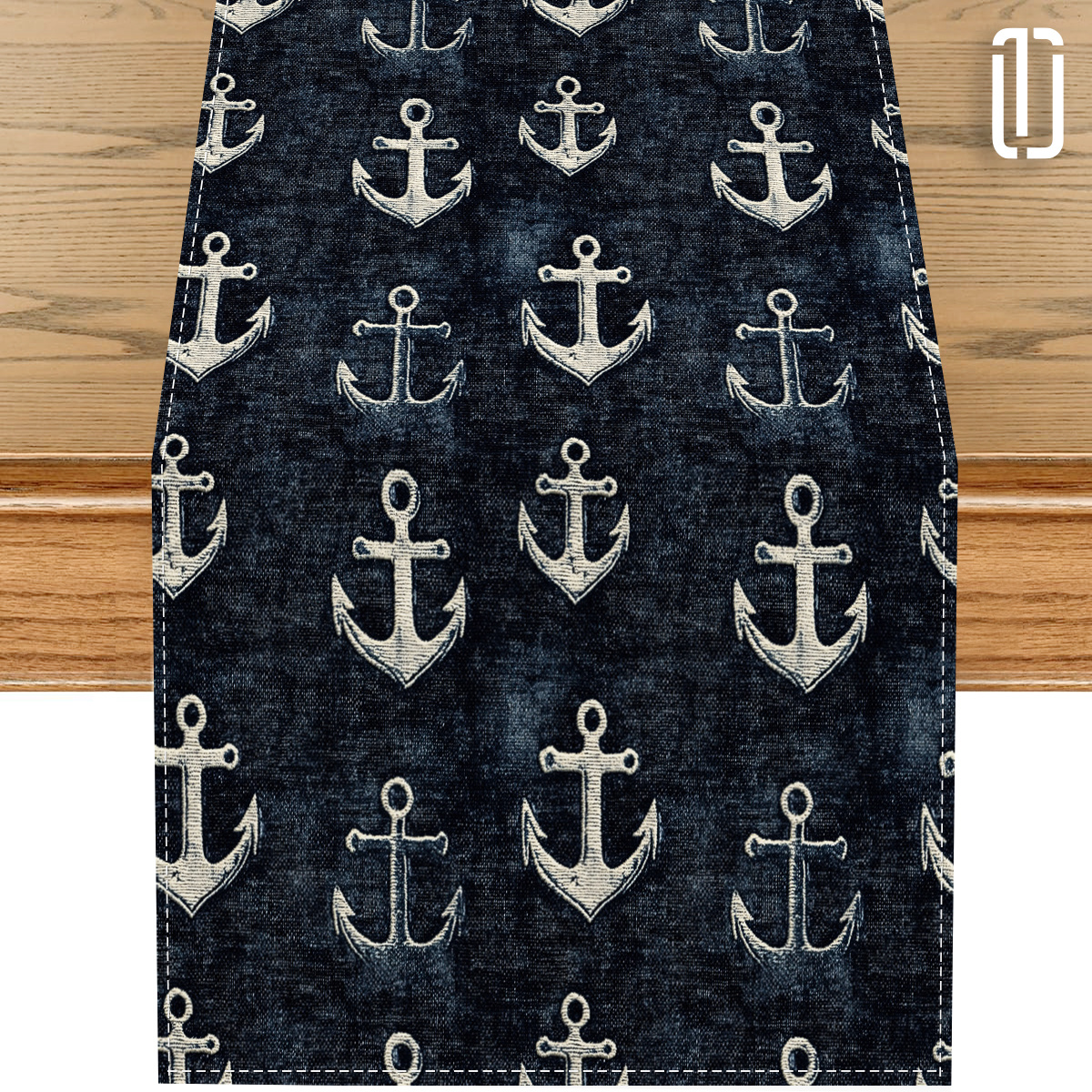 TEMU 1pc, Dark Background White Anchor Pattern Table Flag, Decorative Tablecloth For Vacation Room, Kitchen And Dining Table Decoration, Suitable For