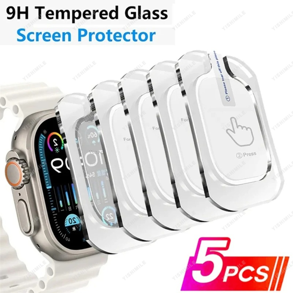 E-shop 5 Stück Ultra HD Panzerglas Schutzfolie, passend für Apple Watch Ultra Ultra3 49mm, kratzfest, vollständige Abdeckung, 9H Panzerglas Bildschirm,