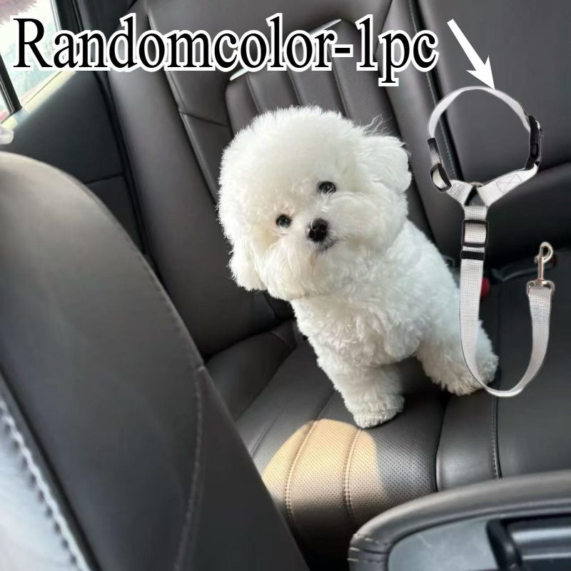 1pc Random Color Adjustable Pet Car Seat Belt, With 2-in-1 Nylon Leash And Rear Seat Belt