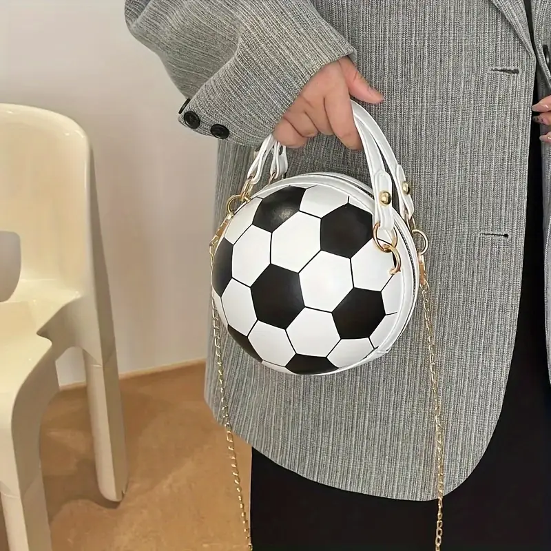 sporty chic soccer ball inspired crossbody bag trendy chain strap womens fashion handbag shoulder purse pu material in multiple colors details 5