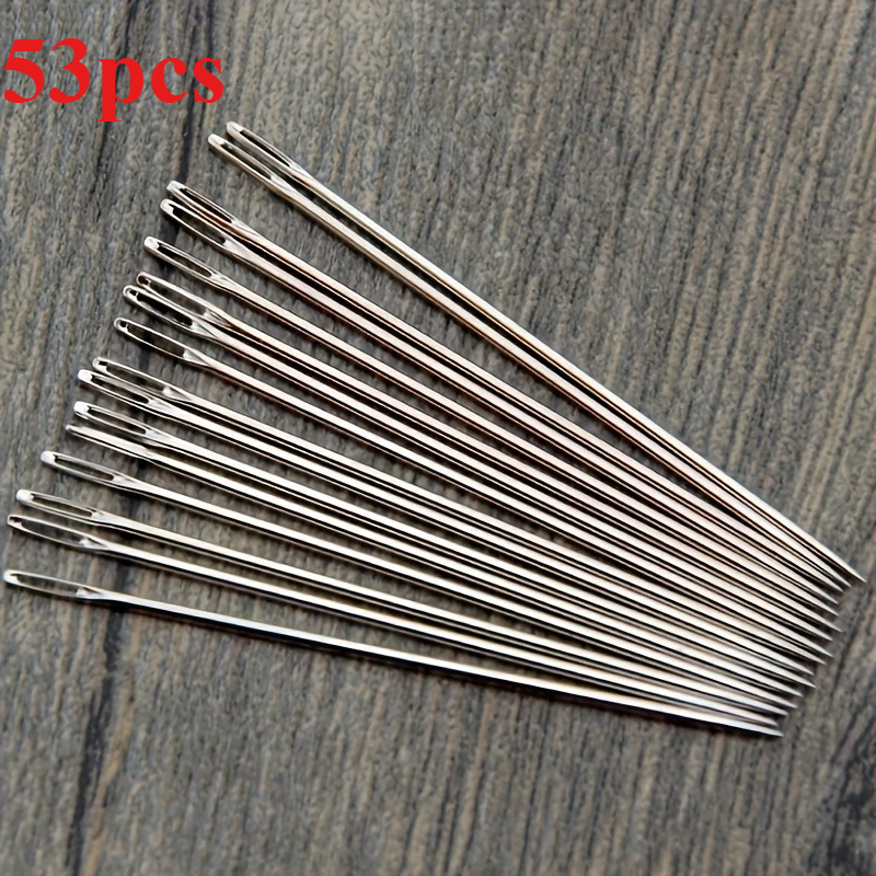 TEMU Lot de 53 aiguilles en acier pour enfiler - Aiguilles à coudre robustes à gros chas, pour la couture à à
