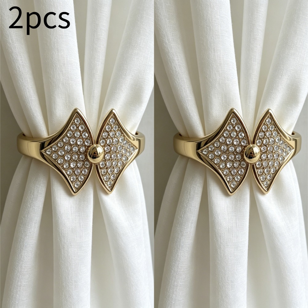 TEMU 2pcs Light Luxury Diamond-inlaid Fan-shaped Curtain Tiebacks, High-end Decorative Curtain Hooks, Versatile Soft Decoration Accessories For
