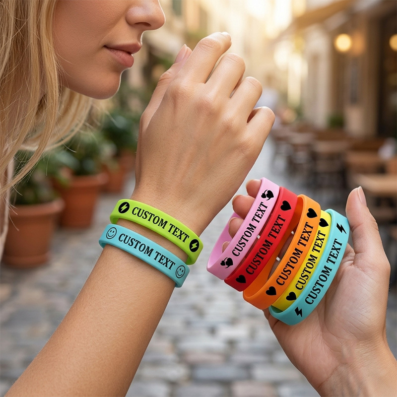 100pcs Custom Silicone Wristbands with Double Patterns, Customizable Text