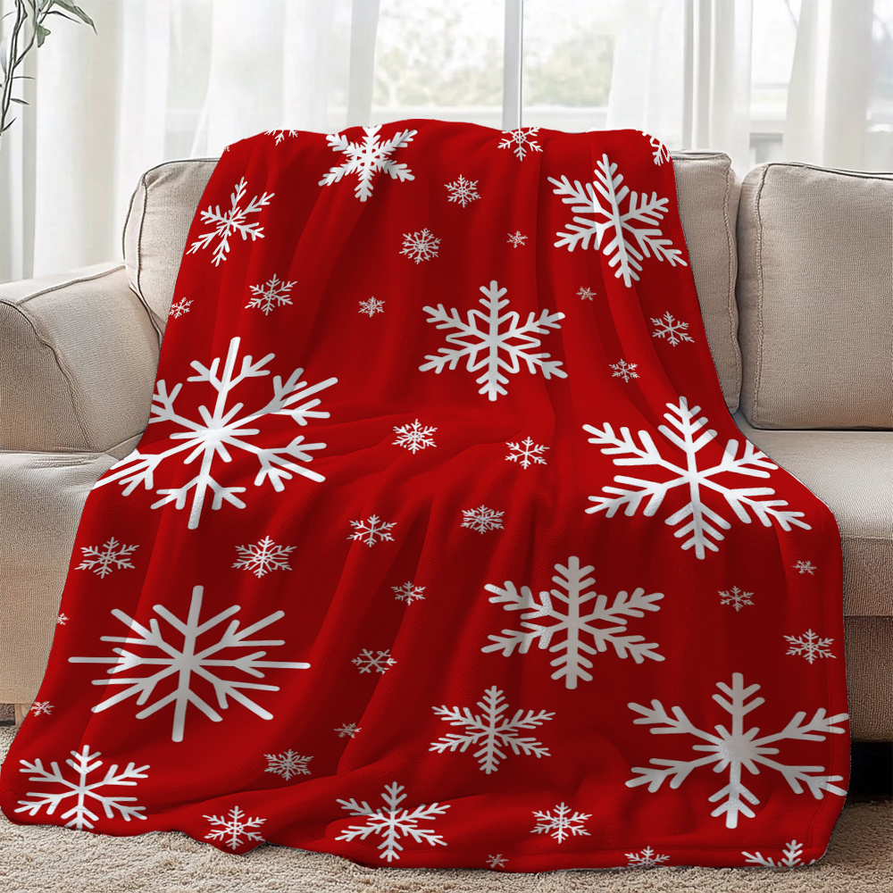 TEMU White Snowflake Print Flannel Blanket, Blanket For Sofa, Livingroom, Office, Chair, Couch, Travel, Camping, Gifts For Family Or