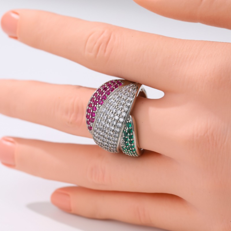 Luxurious Retro Three Color Synthetic Zirconia Cross Ring