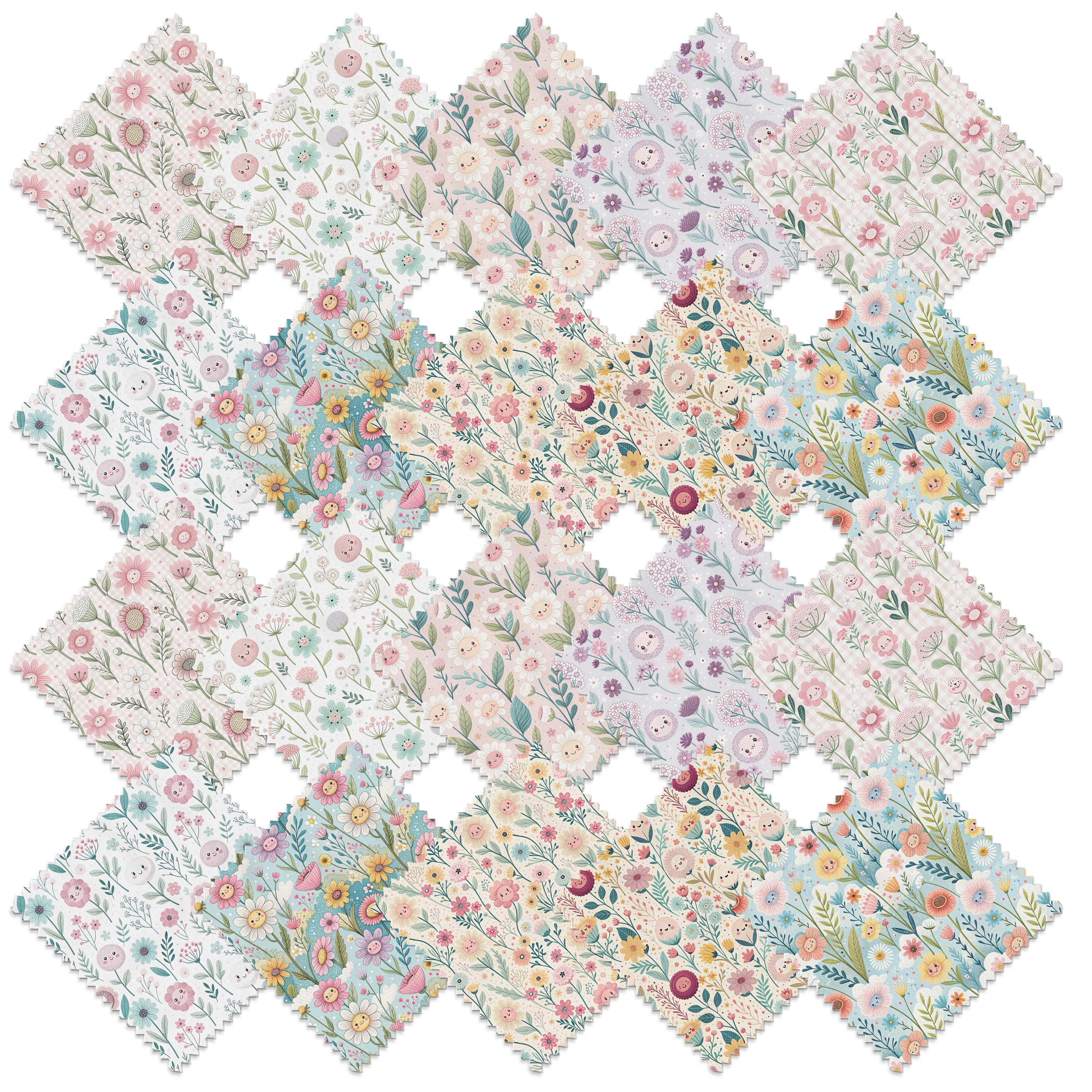 TEMU 20pcs 10"x10" (25.4cm X 25.4cm) Floral Series - Flower Patterns, Halloween And Christmas Styles, Pre-cut Fabric Squares For Crafting, Suitable