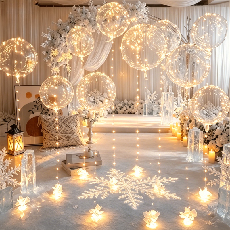 TEMU Led Light Balloon String, Transparent Glowing Balloons, Floating Ambiance Decorative Balloon Lights, Warm White Light Optional, For Wedding And