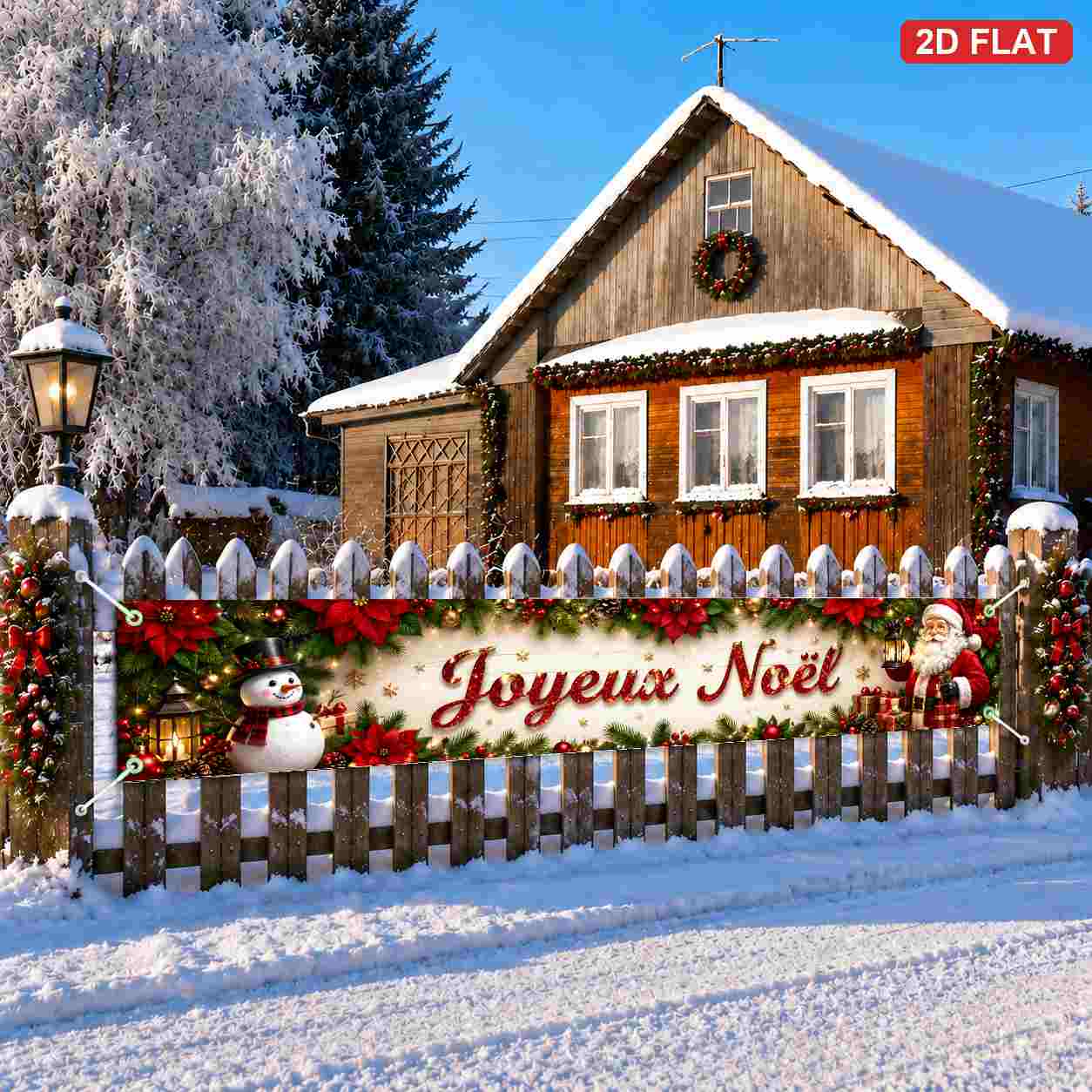 TEMU Bannière 2D Plate, 2D Plate - 2D Plate, 2D Plate - 2D Plate, 2 pièces, Panneau de Jardin Noël en Français, Bannière de Fête, Homme de Neige en