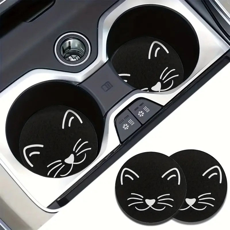TEMU 2pcs Set With Black Cat , Car Cup Holder And Coaster, Enhances Car Interior Texture, , Great Gift