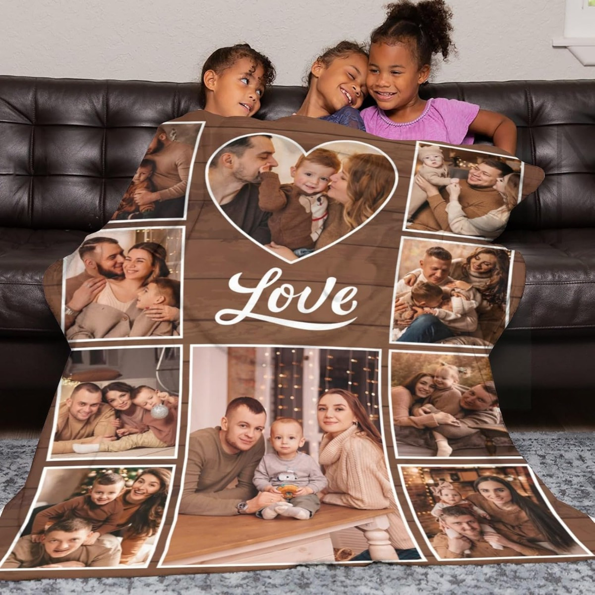 Custom Photo Heart-shaped Flannel Blanket, Warm Design
