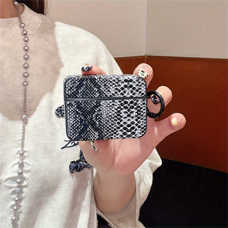 TPU Protective Case for Apple for airpods 4/4 Noise Reduction, Pro/Pro2 Compatible, Simple Solid Color Snake Skin Pattern, for New 4th Gen/New 3rd Gen Wireless Headphones, with Keychain Hook