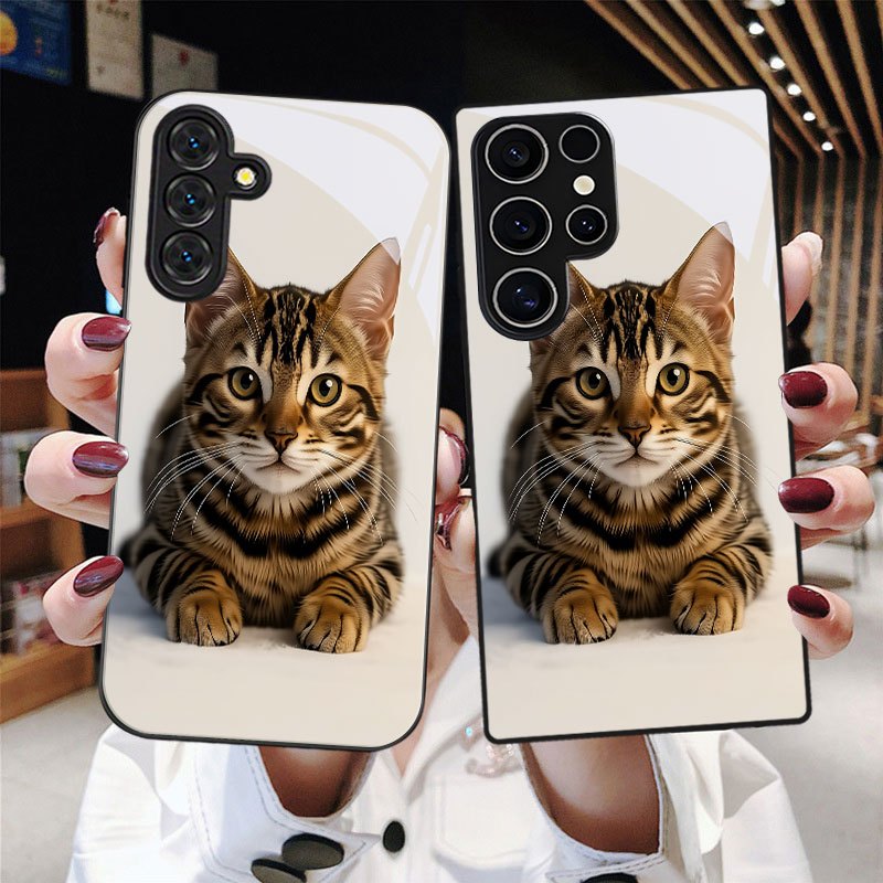 Etui za telefon - Etui za telefon s črtastim potiskom mačke za Samsung Galaxy