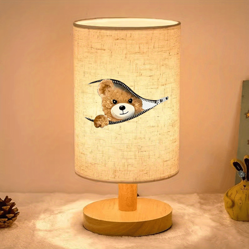 adorable bear print atmosphere bedside lamp   log color table lamp led light suitable for bedroom and   indoor led light with cloth shade   usb no battery required suitable for home and office use perfect as a gift Product details 0