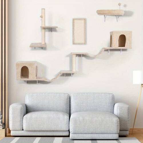 climbing adventure deluxe wall mounted cat tree with 2 condos 3 shelves 2 ladders perch scratching posts pad multi color metal construction