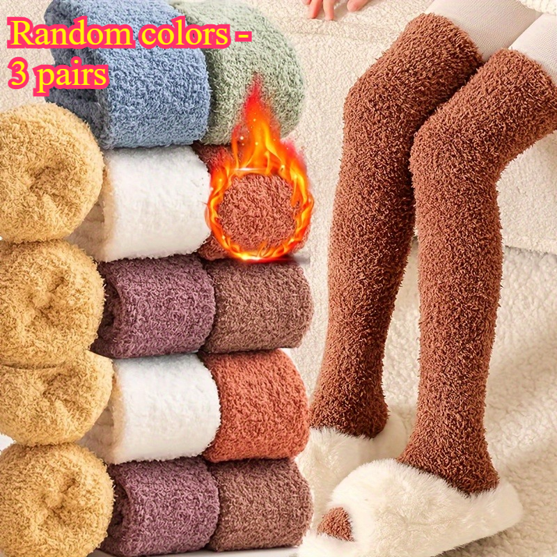 TEMU 3 Pairs Women's Thickened Plush Short Socks - Autumn And Winter Warm Plush Socks, Random Color, Comfortable And Warm Indoor Wear, Thickened