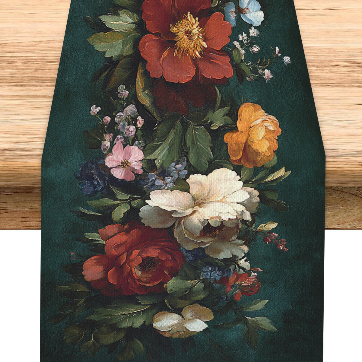 

Vintage Floral Table Runner - Rustic Country Style, Polyester, Dining & Coffee Tables