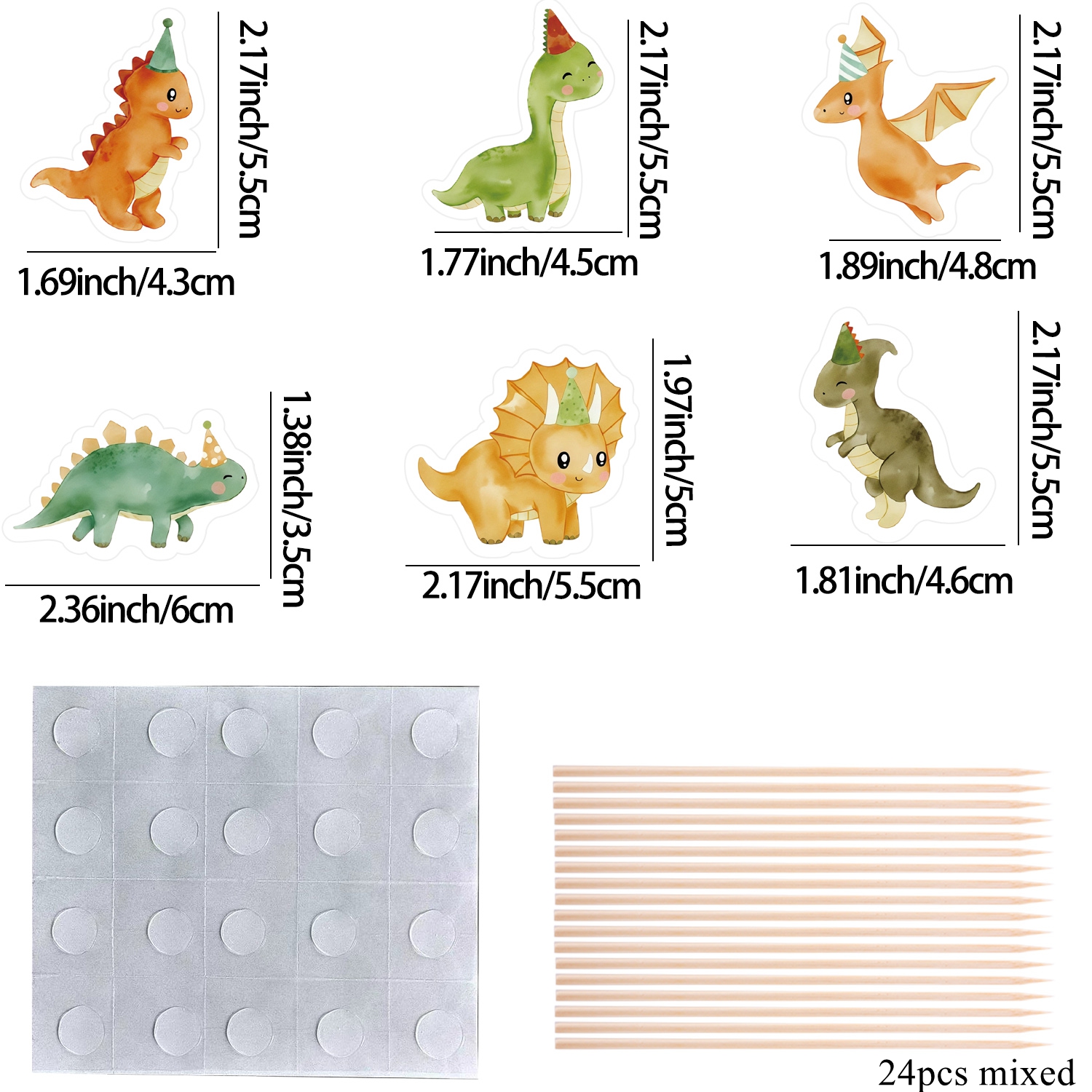 Image of 24pcs/set Cartoon Dinosaur Cupcake Topper Watercolor Dinosaur Toppers With Birthday Hat For Wedding Birthday Celebrating Party Decoration Diy Gifts Supplies，halloween，christmas