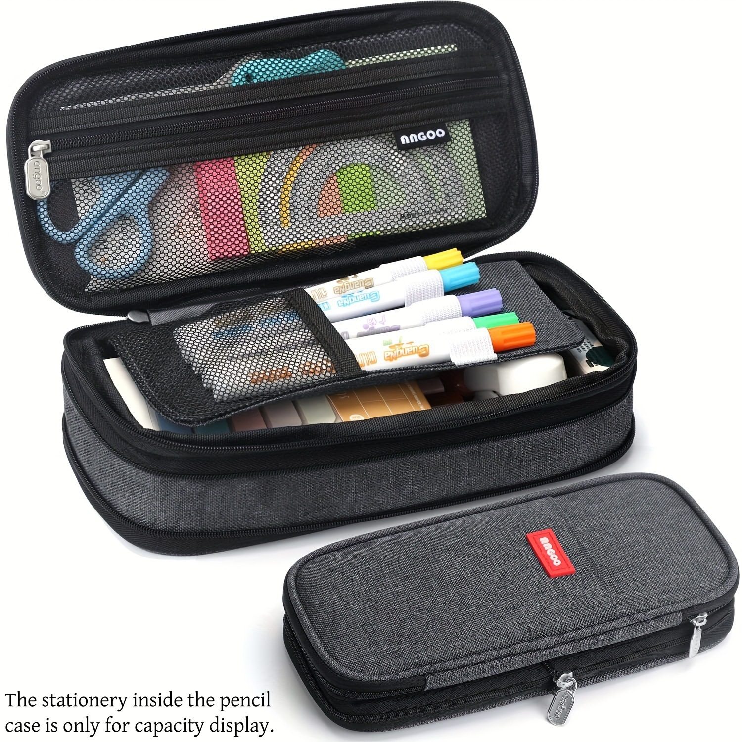 TEMU Trousse à crayons extensible avec fermeture éclair, organisateur de papeterie scolaire résistant à l' avec compartiment en double couche