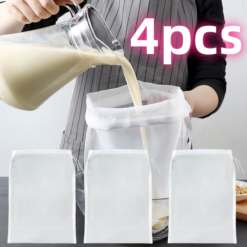 TEMU 4 bolsas de filtro de malla reutilizables, eliminación eficiente de impurezas para leche de soja, y productos lácteos, filtración de residuos de