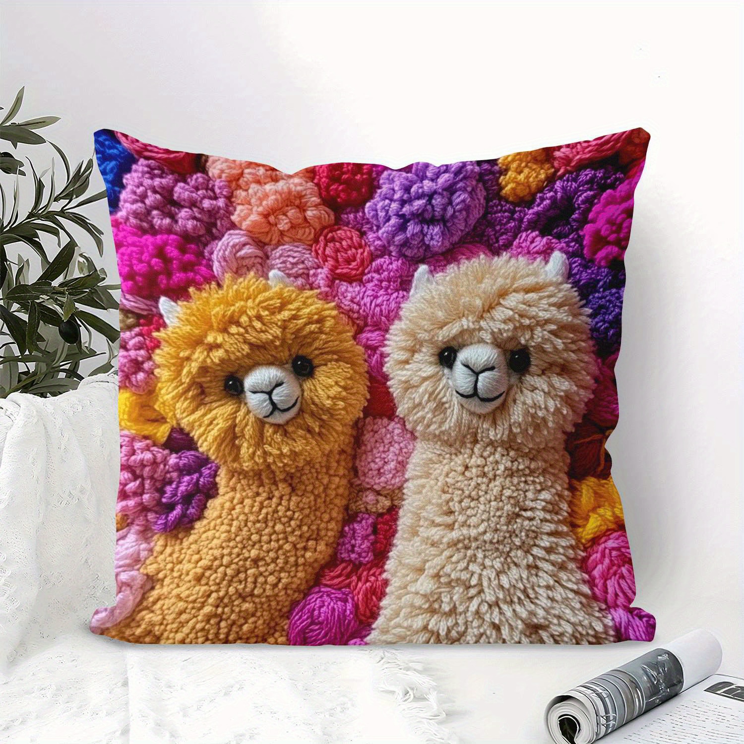 TEMU 2d Flat - 1pc, Double-sided Printing, 2d Flat Printing, Soft Short Plush, Wool Felt Alpaca Pillowcase In Sizes, Suitable For Daily/valentine's