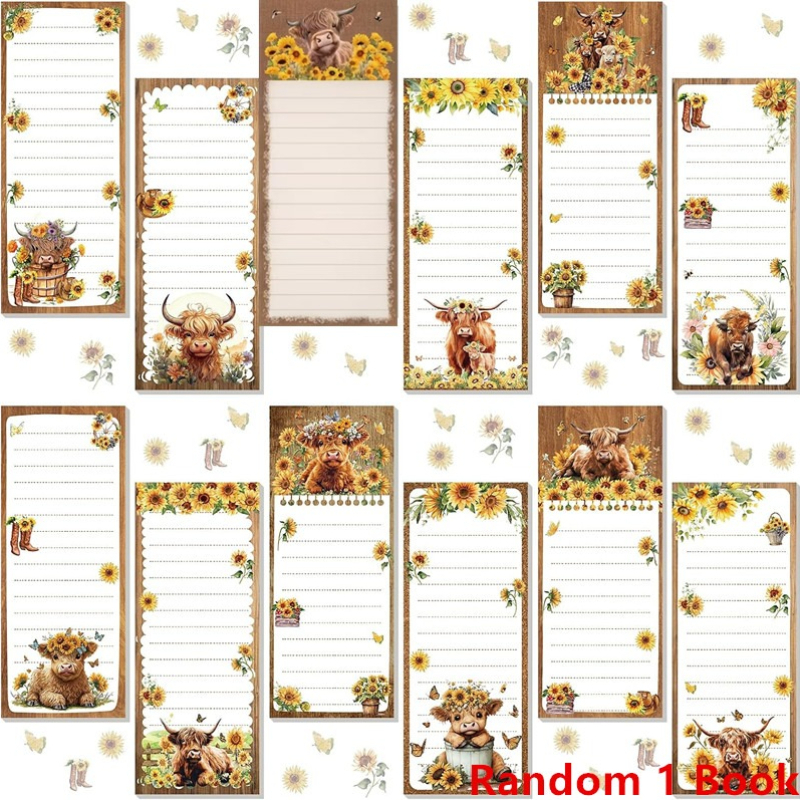TEMU Random 1pc Refrigerator Magnetic Memo Pad, Highland Cow Monthly Magnetic Shopping List, Size 7.48 X 3.23 Inches, Scottish Highland Cow Magnetic