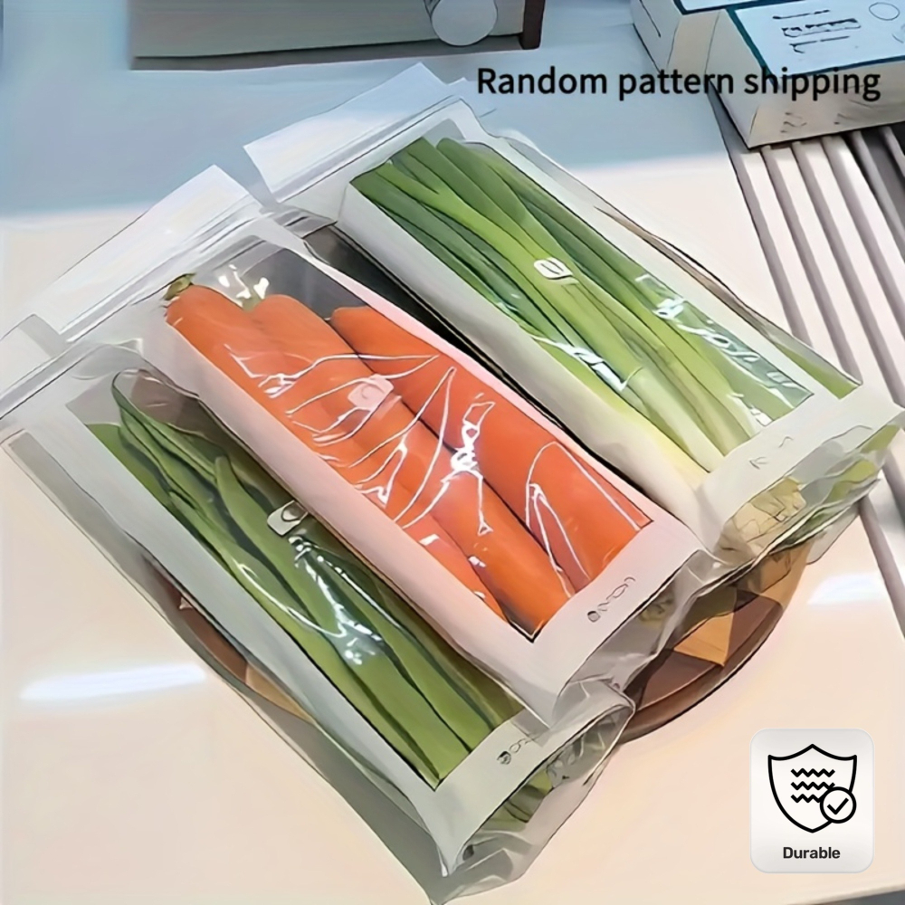 TEMU Disposable Leak-proof Long Strip Pe Storage Bags With Snap Buttons, Thickened Clear Plastic Food Storage Bags For Fruits Vegetables Meat Grains,