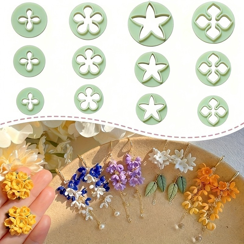 TEMU Set Of Polymer Clay Cutters Featuring 12 Different Flower Designs, Perfect For Crafting Flower Earrings And Other Jewelry