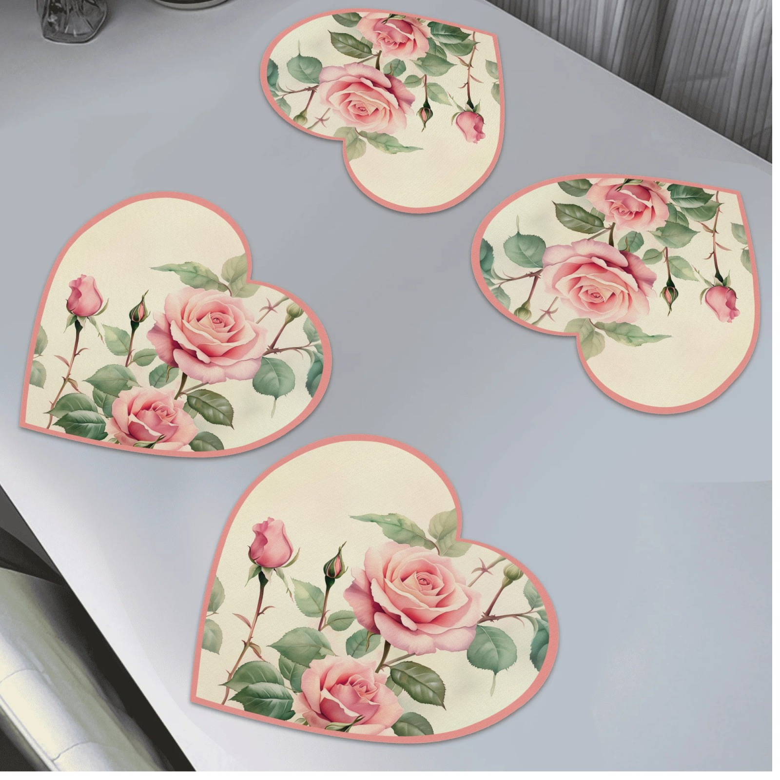 

4pcs Heart-shaped Placemats, Woven Polyester Table Mats With Design, Non-slip & Heat Resistant, For Valentine's Day, Kitchen, Banquet & Party Dining