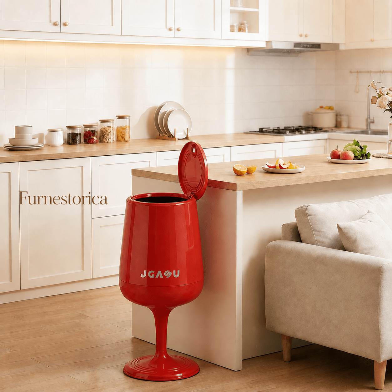 TEMU 20l Kitchen Trash Can With Lid, Decorative Pedestal Garbage Bin, Press-top Plastic Waste Bin, Waste Basket, Modern Goblet-inspired Rubbish Bin