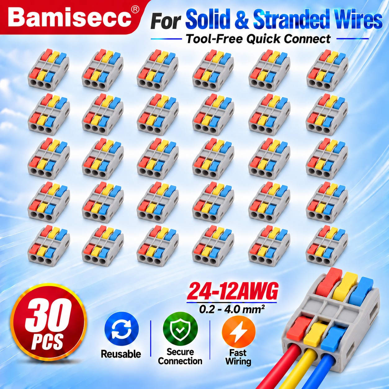TEMU da 30 pz/15 pz a 3 ingressi e 3 uscite , universale per cavi flessibili e rigidi, a innesto push-in, per elettricisti, connettore senza nastro