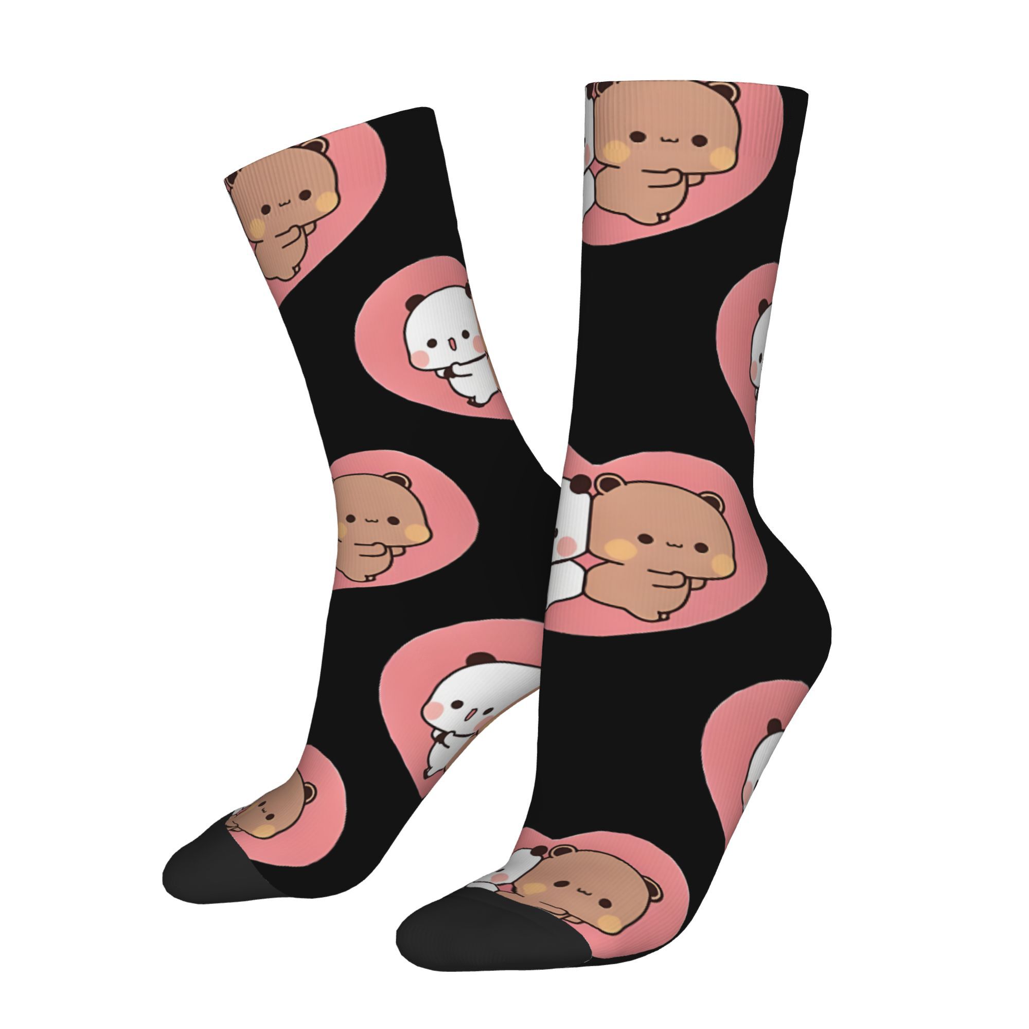 

1 Pair Polyester Crew Socks, 95% Polyester 5% Elastane, Hand Washable, With Random Printed Happy Dudu Characers, For Vintage Hip Hop Novelty