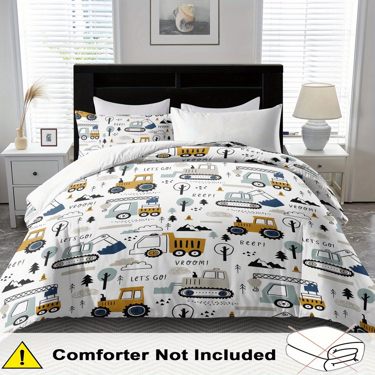 TEMU 2/ 3pcs Engineering Truck Pattern Duvet Cover, Soft And Comfortable, Queen Size Duvet Cover Bedding Set, Cartoon Truck Duvet Cover King Size,