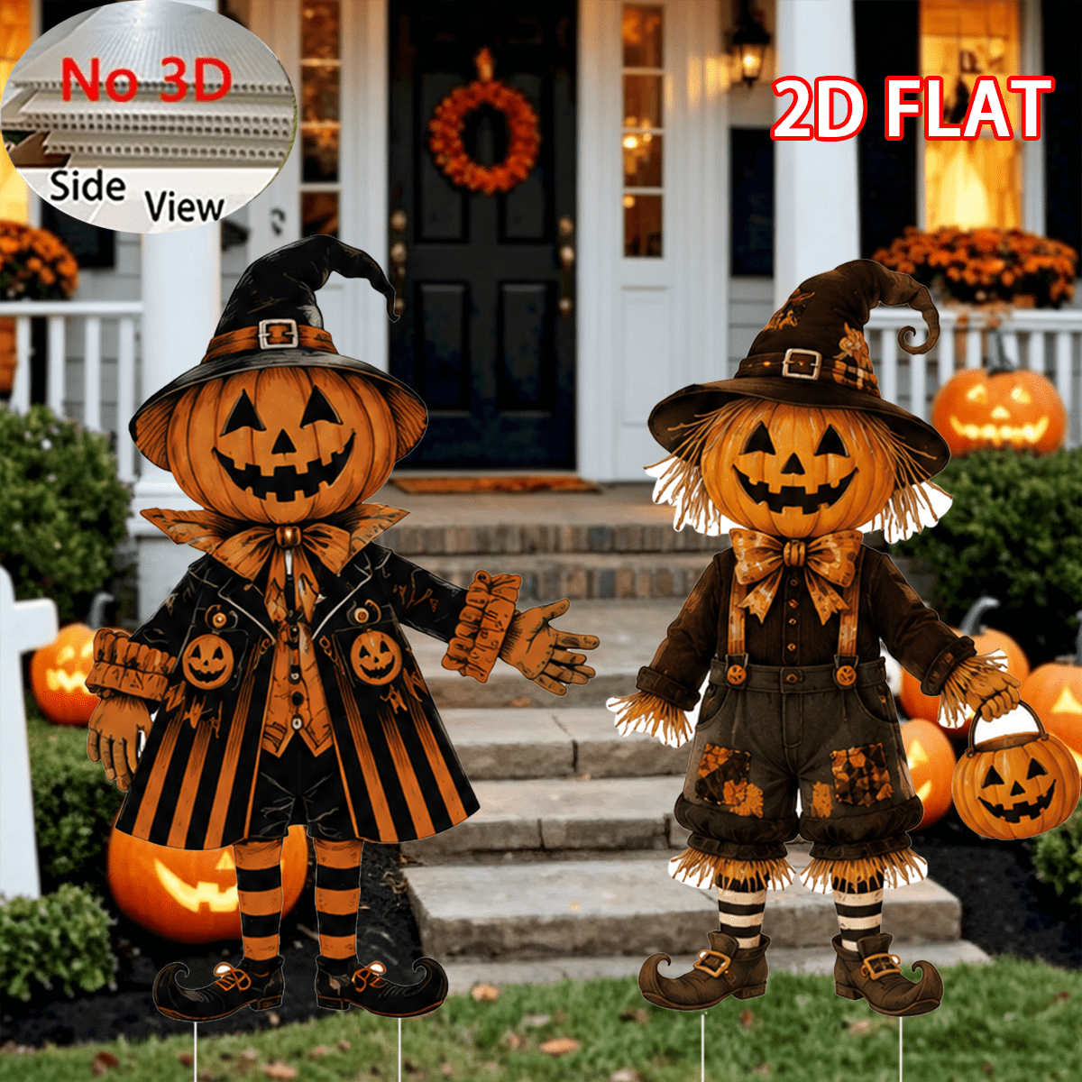 TEMU 2d Flat - 【2d Flat】 2d Flat - [2d Flat] 2d Flat, [2d Flat] 2pcs 2d Flat Halloween Pumpkin Outdoor Yard Stake Sign, Garden Stake, Suitable For