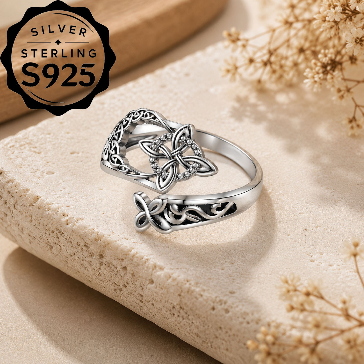 S925 Celtic Knot Silvery Ring for Men and Women