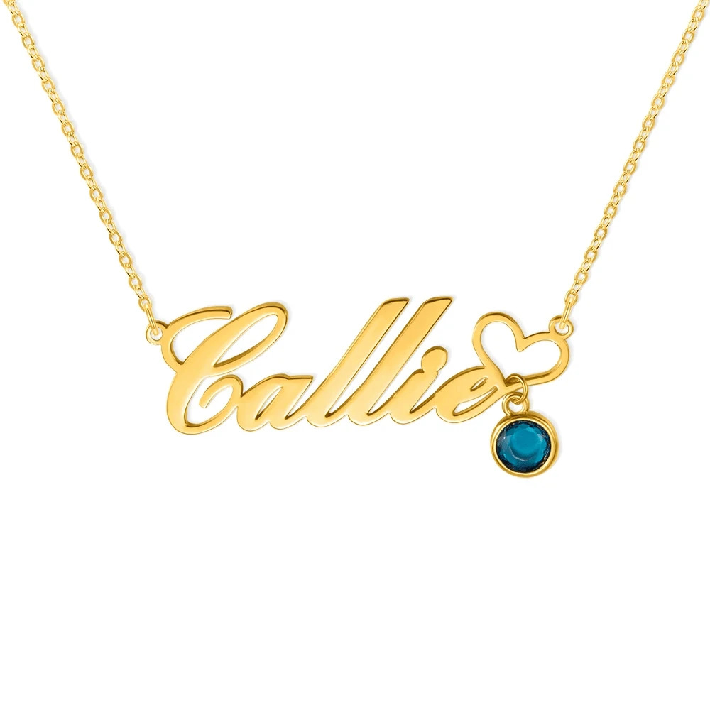 TEMU A Custom Name Necklace Made Of Stainless Steel, Featuring A Heart-shaped Birthstone And A Easy Yet Elegant Design, Everyday Wear Or Vacations!