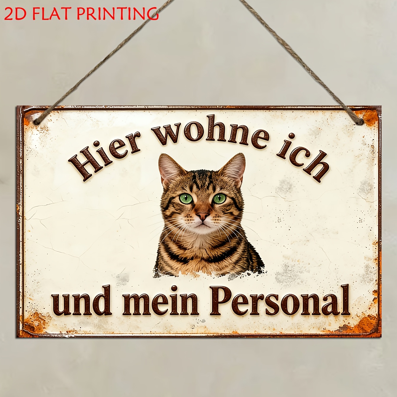 2d Flat - 2d Plane, One-piece. German " Wohne Ich Mein Personal" Wooden Wall Plaque - Retro Cat-themed Decorative Panel, Suitable For , Courtyards, Front Doors, Home Decoration