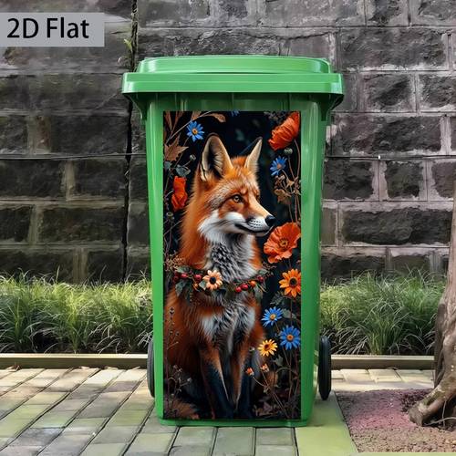 item picture 1pc of trash can sticker in 2d flat printing measuring 37 82 cm featuring the theme playing in the flower bush this self wall sticker is suitable for decorating trash cans walls and home decor