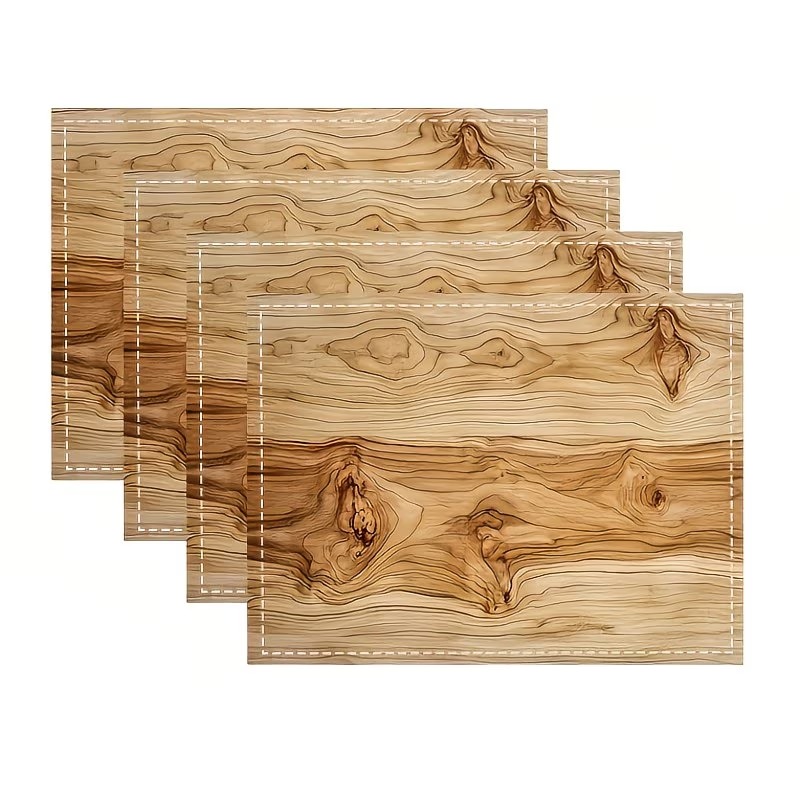 TEMU 4/6/8pcs Modern Minimalist Wood Grain Table Mats Suitable, Wedding, Party - Jute Placemats With Wood Grain Print, Machine Washable, -scale Table